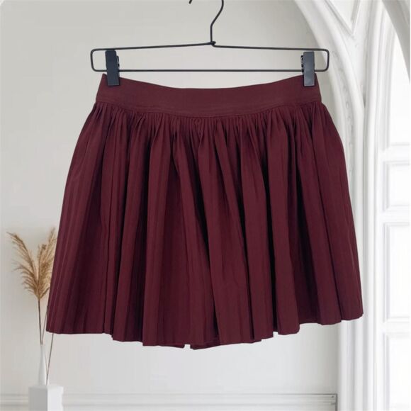 Burgundy Dark Berry Red Athleisure Pleated Mini Tennis Skirt Skort Size S - Picture 1 of 7